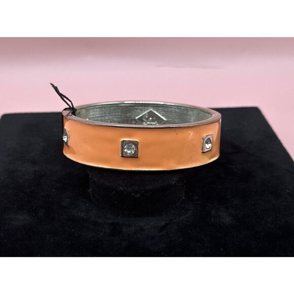 Sequin Nordstrom Orange Bling Silver Tone Statement Enamel Bangle Bracelet # 153 - Picture 2 of 3